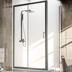 Душевой уголок Veconi Rovigo RV-072B 140x80 RV072B-14080-01-C4 профиль Черный матовый стекло прозрачное