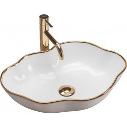 Умывальник Rea Pearl Gold Edge 51,5x37,5 белый/золото
