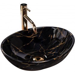 Умывальник Rea Sofia Black Marble Shiny 41x34,5 черный мрамор